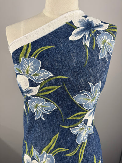 Textured Knit - Denim Hibiscus - 150cm