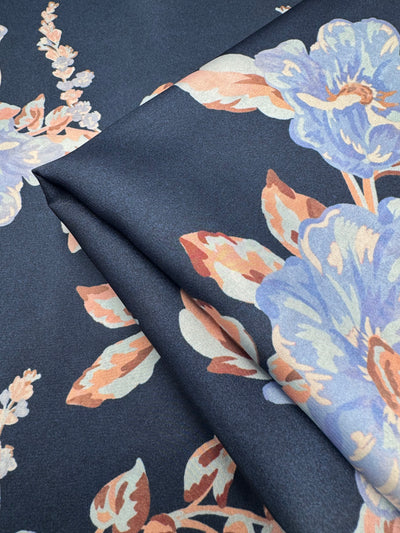 Silky Satin - Navy Sprig - 148cm