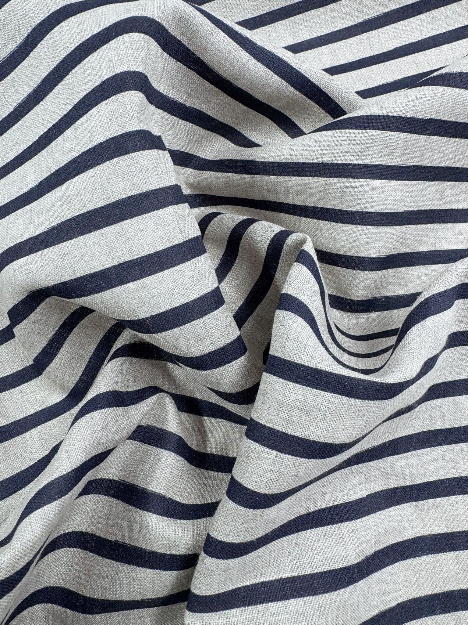 100% Pure Linen - Safari / Navy - 140Cm