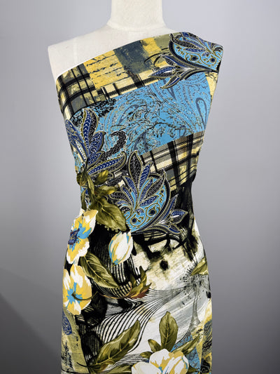 Designer Printed Lycra - Patchwork Garden Tapestry - 150cm