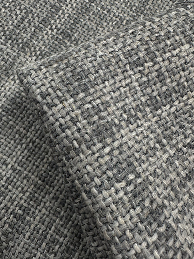 Close-up of Super Cheap Fabrics' Chunky Basket-Weave Upholstery in Marque Dove (145cm), showcasing its robust, textured grey weave—perfect for durable, heavy-weight upholstery projects and long-lasting use.