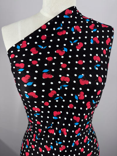 Printed Cotton Lycra - Cherry Black - 150cm